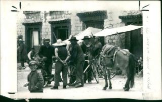 Vintage Photograph Of Tibet Lhasa.  A Part Of Market In The Old Tibetan Quarter