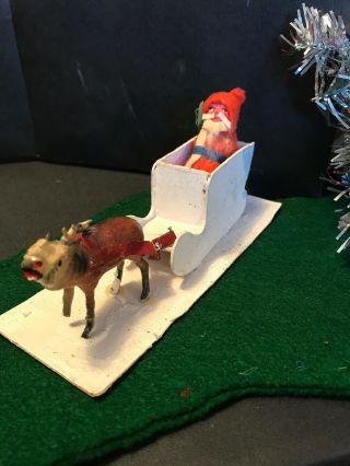 Vintage Christmas Belsnickle Santa Claus Paper Sleigh Comp Deer Felt Clothes