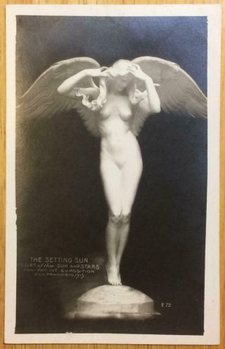 Rppc " The Setting Sun " Angel Statue Ppie 1915 San Francisco Vintage Postcard