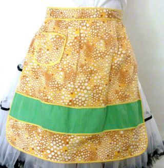 Vintage Hostess Half Apron Fawn & Yellow Bubbles Green Trim Hens Party Gift Home