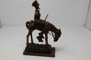 Vintage Jose Pinal Sculpture Mexican Folk Art Wood Carving J.  Pinal Man On Horse