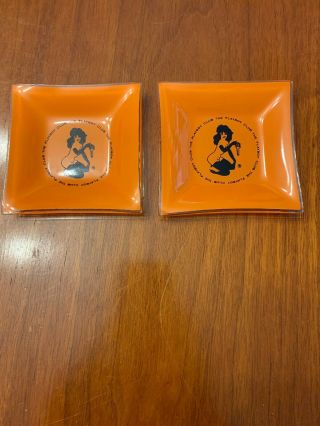 Vtg Playboy Club Orange Glass Ash Tray Key Sexy Trinket Condom Drink 4 " Set 2