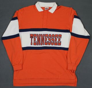 Tennessee Volunteers Vintage Nutmeg Usa Long Sleeve Polo Rugby Shirt Xl