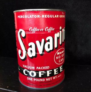 Rustic Vintage Savarin 1 Pound Coffee Can Tin Drip Grind Percolator Not Keywind 2