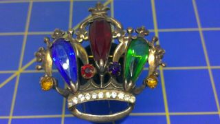 Vintage Sterling Silver Rhinestone Crown Brooch -