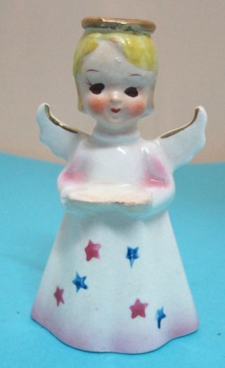 Vintage Blonde Christmas Angel Candle Holder Pink & Blue Stars 2095 3 1/4 " Shp