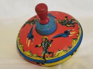 Vintage Tin Toy Metal Spinning Top Astronauts Space