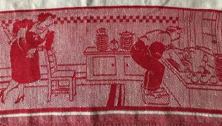 Cute 1940s Vintage Linen Kitchen Towel Woman Watching Man Wash Dishes In Sink