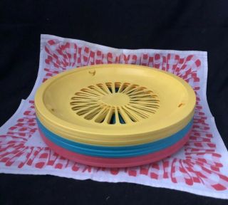 12 Vintage Color Plastic Paper Plate Holders Picnic Bbq 70’s
