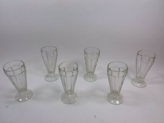 Set Of 6 Vintage Milkshake Ice Cream Soda Sundae Glasses Thick Ribbed Glass D1