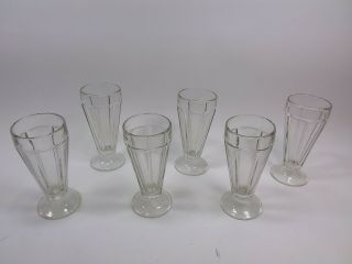 Set Of 6 Vintage Milkshake Ice Cream Soda Sundae Glasses Thick Ribbed Glass d1 2