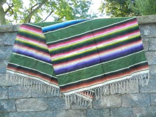 VTG FINELY WOVEN WOOL MEXICAN SERAPE BLANKET LARGE 77 