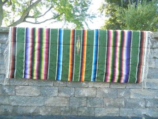 VTG FINELY WOVEN WOOL MEXICAN SERAPE BLANKET LARGE 77 