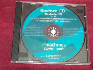 Vintage Emachine Etower 500is Recovery Restore Cd