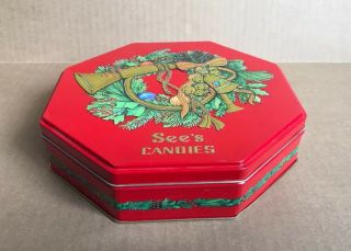 1996 Vintage Octagon See’s Candies Christmas/holiday Tin Empty Box