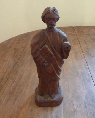 Vintage Hand Carved Wood Statue Of Saint John Santos With Bible 8 Inches