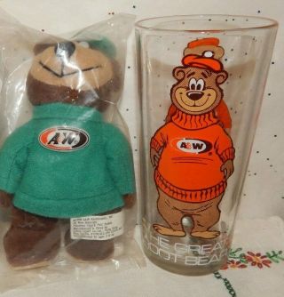 Vintage A&w Root Beer Rooty Bear And The Glass Nos