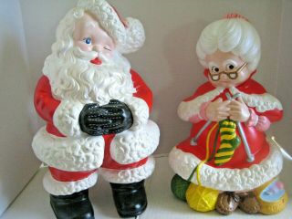 Vintage Mr.  And Mrs.  Santa Claus Atlantic Mold Ceramic Figures Large 14 "