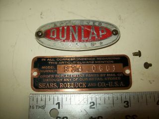 Name & Model Plates & Brads From Vintage Sears Dunlap 9 " Wood Lathe 534.  0601