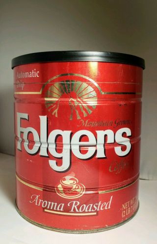 Vintage Folger ' s AROMA ROASTED Coffee Can Red Tin 2.  7 lb 39oz AUTO DRIP 2