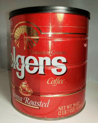 Vintage Folger ' s AROMA ROASTED Coffee Can Red Tin 2.  7 lb 39oz AUTO DRIP 3