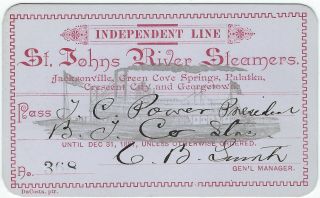 1887 Independent Line St Johns River Steamers Pass Vignette Of Ship