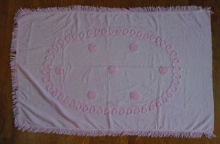 Vintage Chenille Pink Girls Baby Bed Crib Blanket Nursery Polka Dot Curly Q 