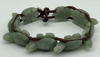 Vintage Natural Green Jade Turtle Tortoise 8.  5” Hand Strung Bracelet 70g