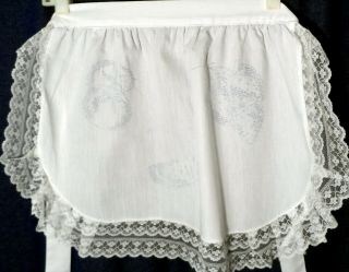 Vntg White Apron Lace Edging Stamped Cross Stitch Fruit Watermelon Strawberries
