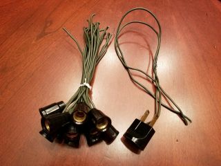 12 Vintage Gilbert C - 6 Sockets W/ 5 1/2 " Lengths Of Wire And A Dual Plug W/ Wire