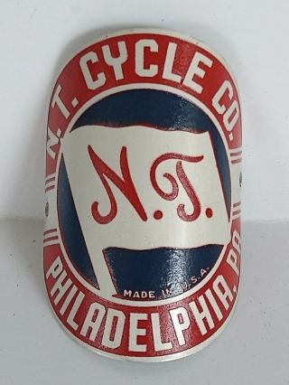 Vintage 1950s NT Cycle Co Bicycle Head Badge Philadelphia Cycling Parts 2