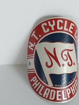 Vintage 1950s NT Cycle Co Bicycle Head Badge Philadelphia Cycling Parts 3