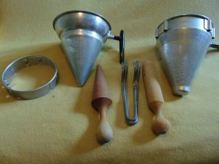 Vintage Jelly Juicer Sieve Colander Strainer With Wood Pestle X 2 & A Stand