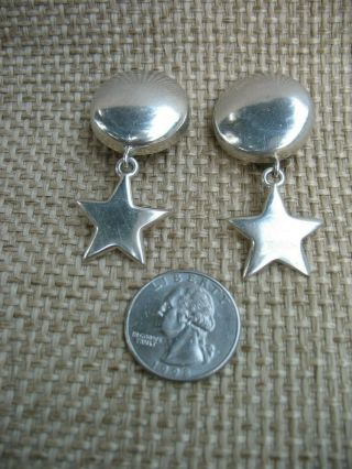 Vintage Taxco Mexico Th - 38 Sterling Silver Puffy Moon & Star Clip - On Earrings