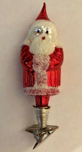 Vintage Hand Painted Blown Mercury Glass Clip - On Santa Claus Christmas Ornament