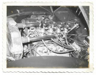 Vintage Snapshot Polaroid Photo Close Up Of A Hot Rod Car Engine 1950s
