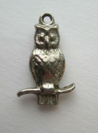 Vintage Sterling Wisdom Owl On A Branch Silver Bracelet Charm