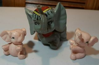 Vintage Celluloid Elephant Nodder/ Bobble - Head Made In Japan & 2 Sm Plastic Ones