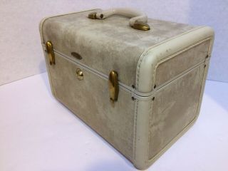 Vintage Samsonite Shwayder White Beige Marble Overnight Train Case Hardcase