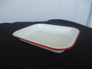 Vintage Enamel Rectangle Roasting Baking Dish Red & White