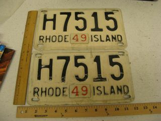 1949 49 Rhode Island Ri License Plate Set Pair Tag H - 7515