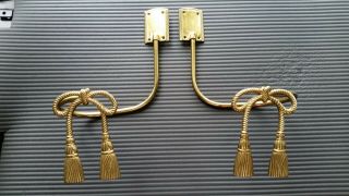Vintage Rope Bow Tassel Pair Curtain Drapery Tie Backs Holders Solid Brass