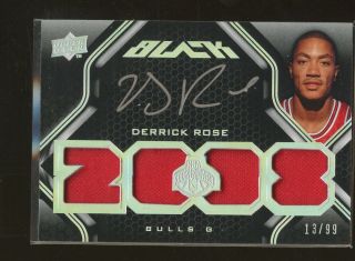 2008 - 09 Ud Black Derrick Rose Bulls Rc Rookie Quad Jersey Auto /99