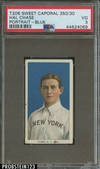 T206 Hal Chase Blue Portrait Sweet Caporal 350 Subjects Psa 3 Vg