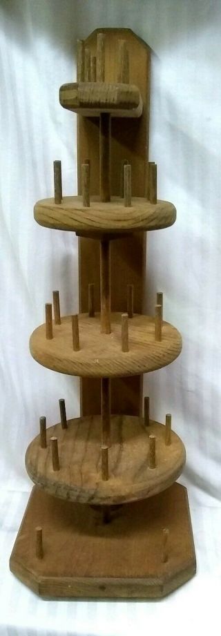 Vtg• Tabletop/wall•wooden•thread Rack Spool Holder•w/36 Pegs•7.  5 " Wx22 " H•s/free