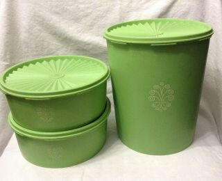 6 Piece Vintage Tupperware Stacking Servalier Canisters & Lids Apple Green