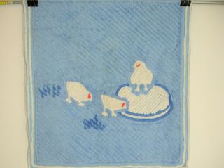 Vintage Blue Chenille Crib Blanket With Matching Pillow Sham,  Baby Chicks Q7