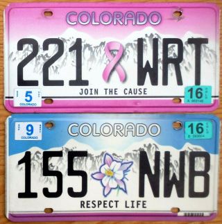 Two 2016 Colorado Specialty License Plates Number Tag Plate - $2.  99 Start