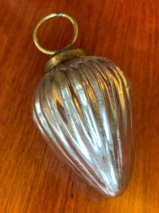 Vintage Christmas Kugel Style Glass Ornament Silver Ribbed Teardrop Lantern