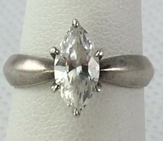 Vintage Sterling Silver Ring Marquis Shape Cz Stone Engagement Promise Size 4.  25